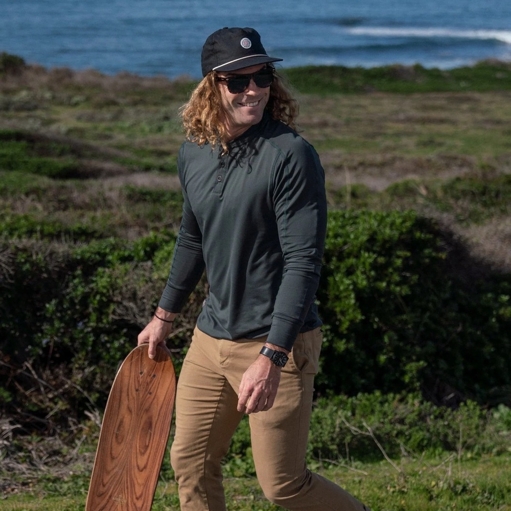 Men's Long Sleeve Henley Shirt - Dark Green